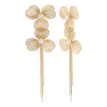 Load image into Gallery viewer, Gold Double Flower Tassel Earrings