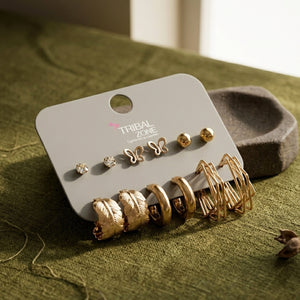 Gold Multi-Pack Earring Set – 6 Set with Hoops and Studs