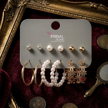 Load image into Gallery viewer, 6-Pair Gold, Crystal, and Pearl Earring Set