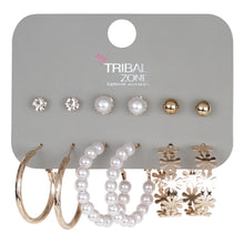 Load image into Gallery viewer, 6-Pair Gold, Crystal, and Pearl Earring Set