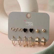 Load image into Gallery viewer, Gold &amp; Black Earring Set | 6-Pair Multipack with Hoops and Studs