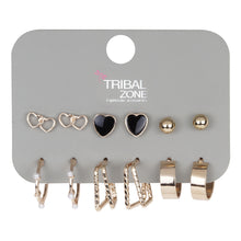 Load image into Gallery viewer, Gold &amp; Black Earring Set | 6-Pair Multipack with Hoops and Studs
