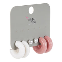 Load image into Gallery viewer, 3-Pair Retro Pearl &amp; Ribbed Hoop Set