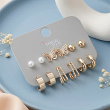 Load image into Gallery viewer, Gold Mixed Charm Stud and Textured Hoop Earring 6-Pair Set
