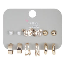 Load image into Gallery viewer, Gold Mixed Charm Stud and Textured Hoop Earring 6-Pair Set