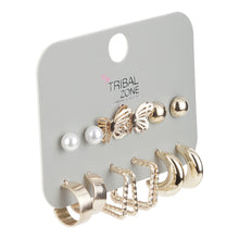 Load image into Gallery viewer, Gold Mixed Charm Stud and Textured Hoop Earring 6-Pair Set