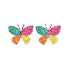 Load image into Gallery viewer, Multicolor Woven Straw Butterfly Stud Earrings