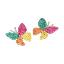 Load image into Gallery viewer, Multicolor Woven Straw Butterfly Stud Earrings