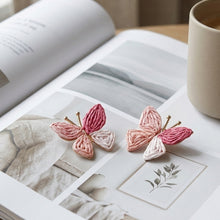 Load image into Gallery viewer, Pink Ombre Woven Raffia Butterfly Stud Earrings