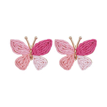 Load image into Gallery viewer, Pink Ombre Woven Raffia Butterfly Stud Earrings