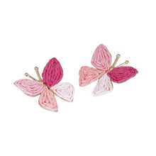 Load image into Gallery viewer, Pink Ombre Woven Raffia Butterfly Stud Earrings