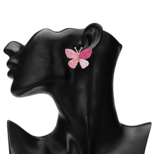Load image into Gallery viewer, Pink Ombre Woven Raffia Butterfly Stud Earrings
