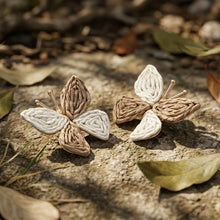 Load image into Gallery viewer, Neutral Woven Raffia Butterfly Stud Earrings