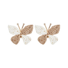 Load image into Gallery viewer, Neutral Woven Raffia Butterfly Stud Earrings