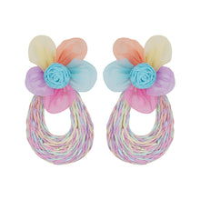 Load image into Gallery viewer, Vibrant Mesh Flower Pastel Raffia Drop Earrings