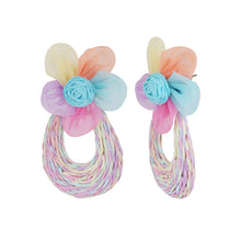Load image into Gallery viewer, Vibrant Mesh Flower Pastel Raffia Drop Earrings