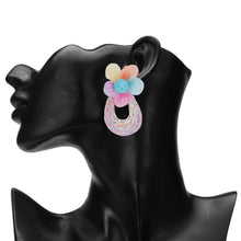 Load image into Gallery viewer, Vibrant Mesh Flower Pastel Raffia Drop Earrings