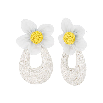 Daisy Mesh Flower Raffia Drop Earrings