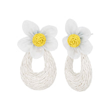 Load image into Gallery viewer, Daisy Mesh Flower Raffia Drop Earrings
