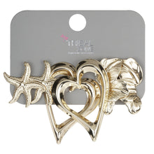 Load image into Gallery viewer, 3-Pair Gold Tropical Charm &amp; Heart Stud Set