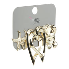 Load image into Gallery viewer, 3-Pair Gold Tropical Charm &amp; Heart Stud Set