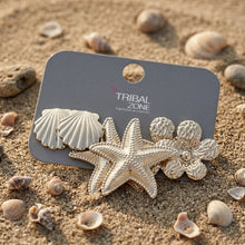 Load image into Gallery viewer, 3-Pair Gold Ocean Charm &amp; Floral Stud Set