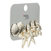 Load image into Gallery viewer, 3-Pair Gold Ocean Charm &amp; Floral Stud Set