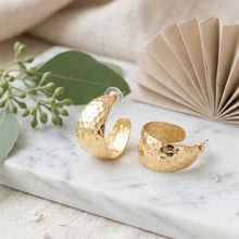 Load image into Gallery viewer, Hammered Gold Wide Crescent Hoop Earrings