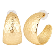 Load image into Gallery viewer, Hammered Gold Wide Crescent Hoop Earrings