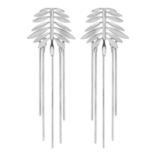 Load image into Gallery viewer, Silver Leaf Statement Stud Earrings with Long Chain Tassels