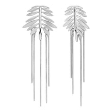 Load image into Gallery viewer, Silver Leaf Statement Stud Earrings with Long Chain Tassels