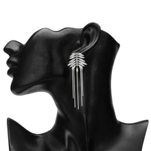 Load image into Gallery viewer, Silver Leaf Statement Stud Earrings with Long Chain Tassels