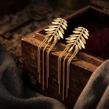 Load image into Gallery viewer, Gold Fern Leaf Snake Chain Drop Earrings
