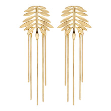 Load image into Gallery viewer, Gold Fern Leaf Snake Chain Drop Earrings