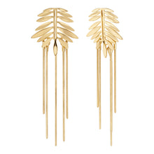 Load image into Gallery viewer, Gold Fern Leaf Snake Chain Drop Earrings