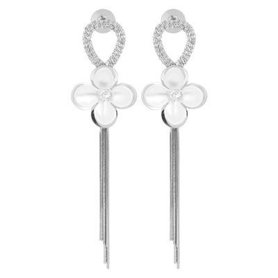 Silver Mother-of-Pearl Flower Chain Drop Earrings