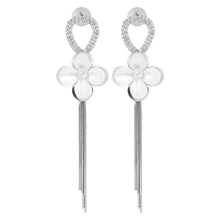 Load image into Gallery viewer, Silver Mother-of-Pearl Flower Chain Drop Earrings