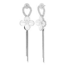 Load image into Gallery viewer, Silver Mother-of-Pearl Flower Chain Drop Earrings