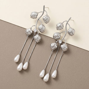 Silver Vine Pearl Cascade Earrings