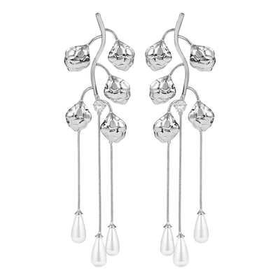 Silver Vine Pearl Cascade Earrings