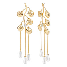 Load image into Gallery viewer, Gold Lily of the Valley Pearl Drop Earrings
