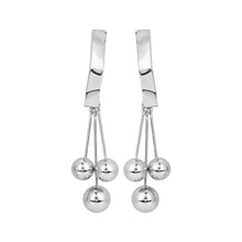 Load image into Gallery viewer, Silver Geometric Ribbon Drop Earrings with Ball Tassels