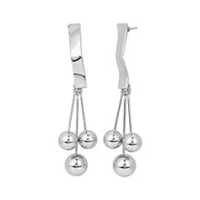 Load image into Gallery viewer, Silver Geometric Ribbon Drop Earrings with Ball Tassels
