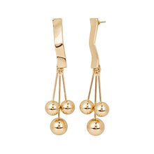 Load image into Gallery viewer, Gold Textured Wavy Bar Ball Drop Earrings