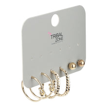 Load image into Gallery viewer, 3-Pair Gold Knotted &amp; Textured Hoop Set