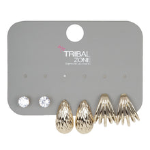 Load image into Gallery viewer, 3-Pair Gold Diamond-Cut Stud &amp; Triple-Band Hoop Set