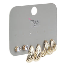 Load image into Gallery viewer, 3-Pair Gold Diamond-Cut Stud &amp; Triple-Band Hoop Set