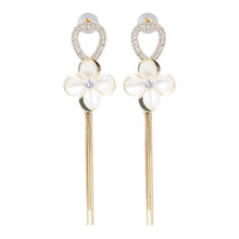 Load image into Gallery viewer, Gold Crystal Loop Mother-of-Pearl Flower Tassel Earrings