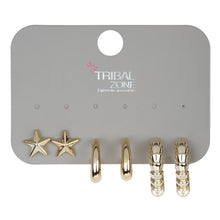 Load image into Gallery viewer, 3-Pair Gold Earring Set with Stars and Hoops