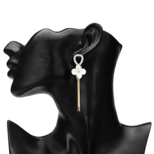 Load image into Gallery viewer, Gold Crystal Loop Mother-of-Pearl Flower Tassel Earrings